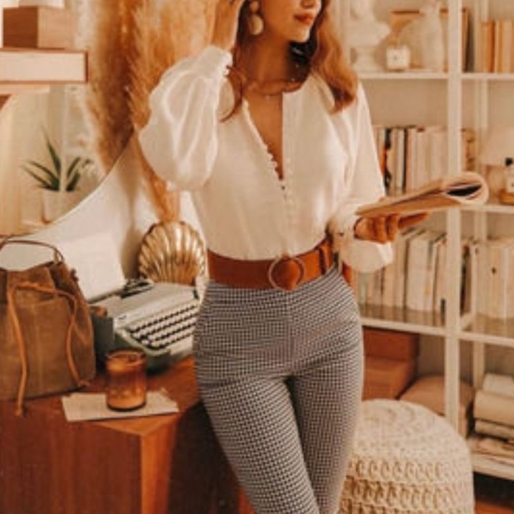 Sezane Clara Trousers Houndstooth Gingham
